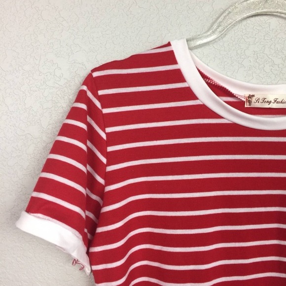 Red & White Stripe Crop Crewneck Sz XL - Picture 2 of 4